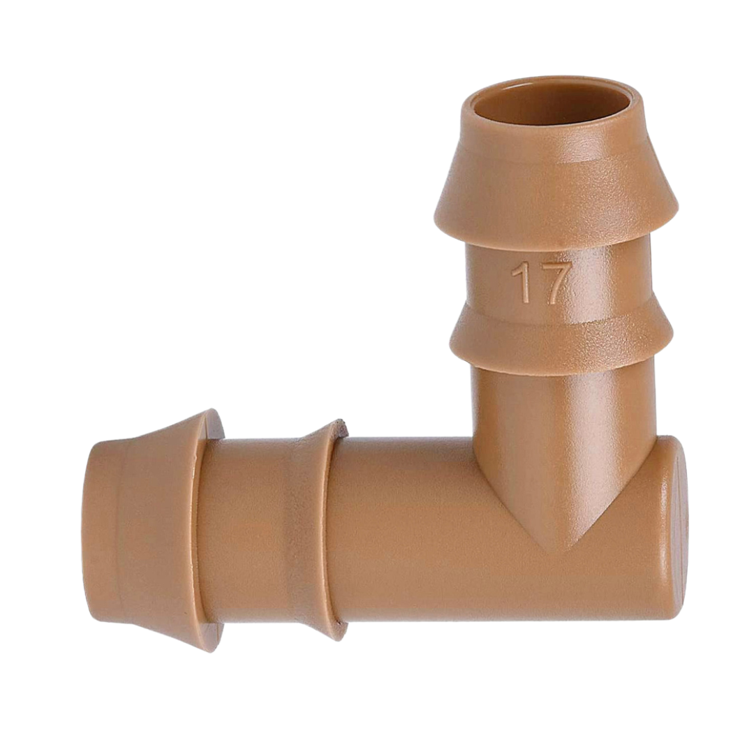 17MM Elbow Barb drip coupler, Brown