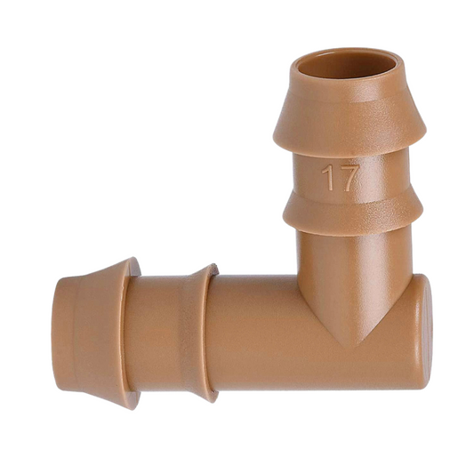 17MM Elbow Barb drip coupler, Brown (Discontinued / Limited Stock)
