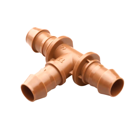17MM Tee Barb Drip Coupling, Brown/Tan (Discontinued / Limited Stock)